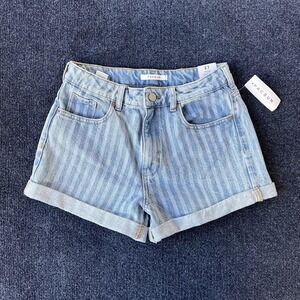 PacSun Shorts Womens 27 Light Wash Mom Short Denim Tonal Stripe High Rise Cuffed